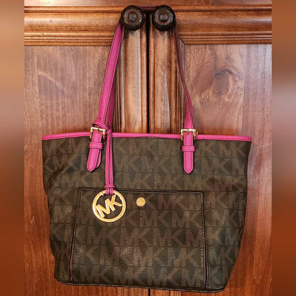 Michael Kors Tote in Brown with Pink Trim